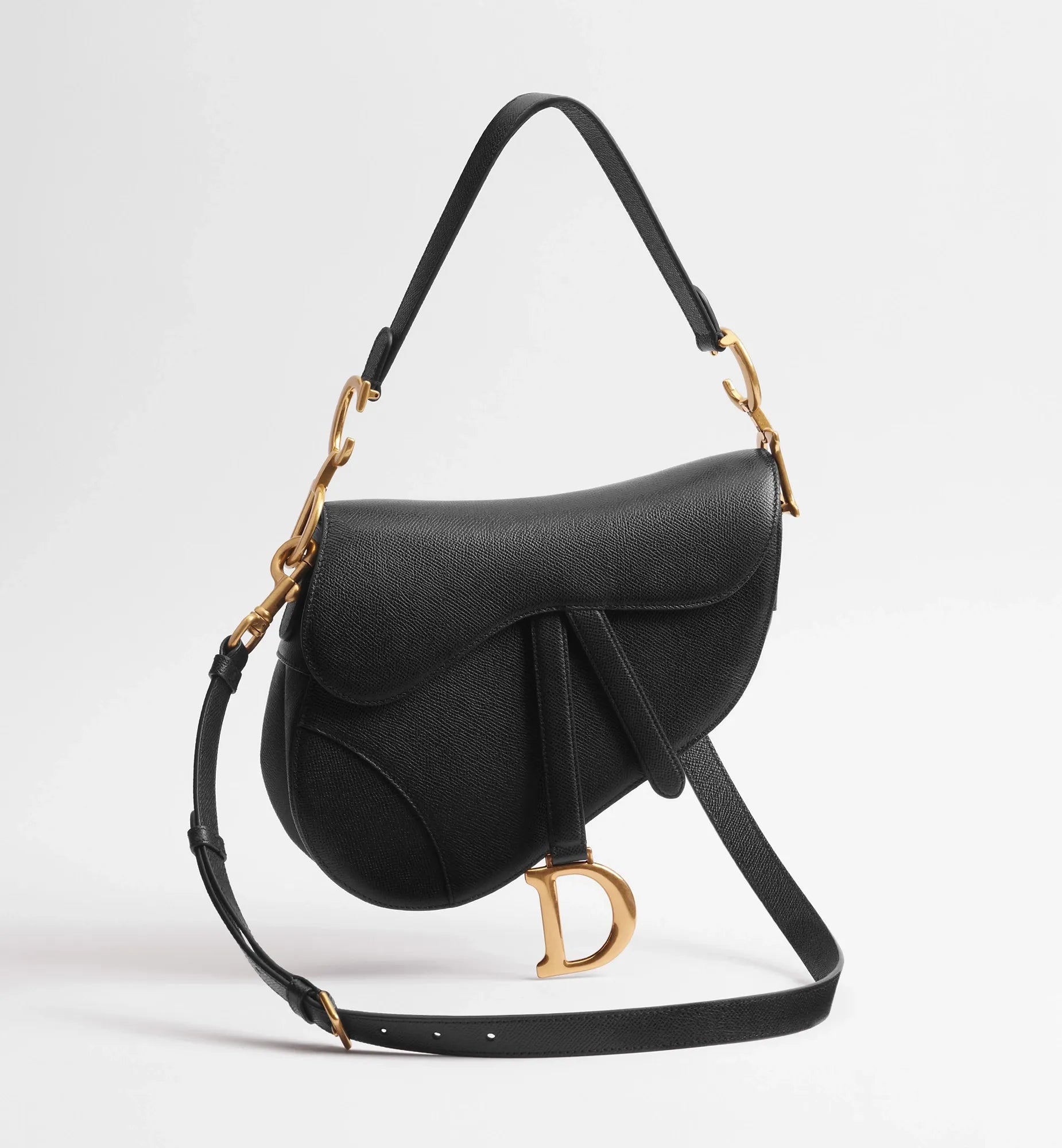 Dior Borsa a tracolla Saddle Pelle di vitello granulata nera