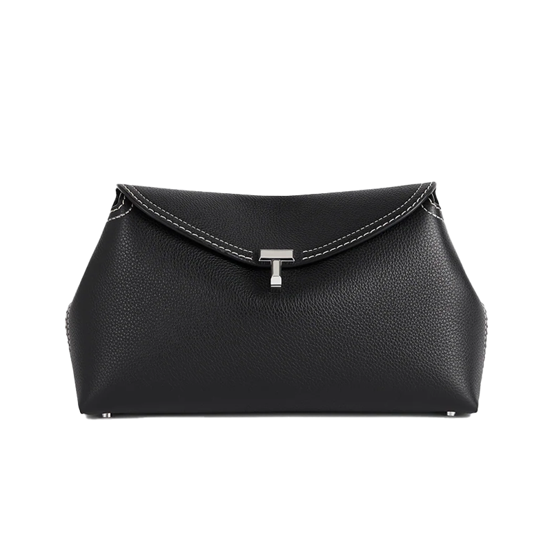 T-Lock Clutch Grained Leather Black Silver