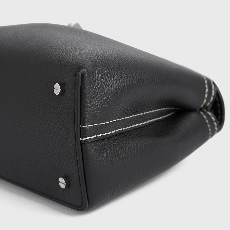 T-Lock Clutch Cuir Grainé Noir Argent